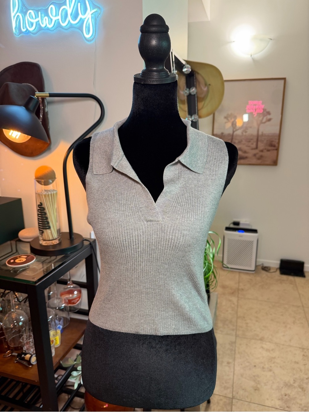 Sincerely Jules Light Gray Sleeveless Collared Knit Tank